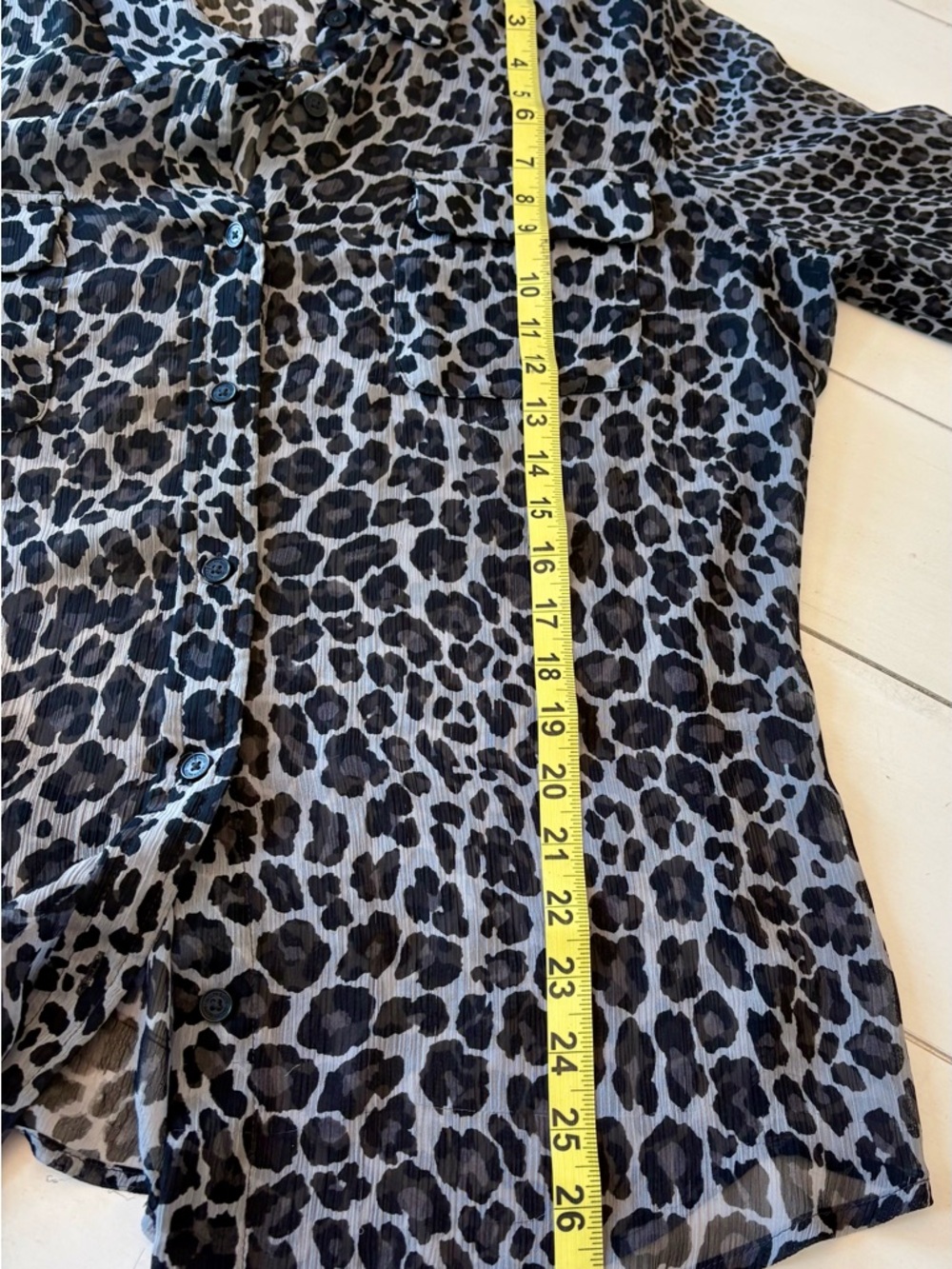 Sheer Leopard Print Button-Up Blouse by Jaclyn Smith - Black & Gray size XL - Picture 6 of 7